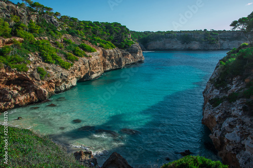 Spain Mediterranean Sea, Majorca beach of Cala Moro beautiful seaside bay, Balearic Islands.