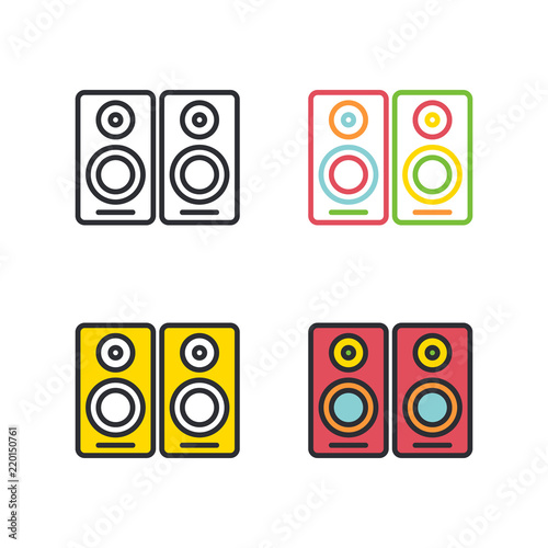 Studio music speakers flat simple line icons set.