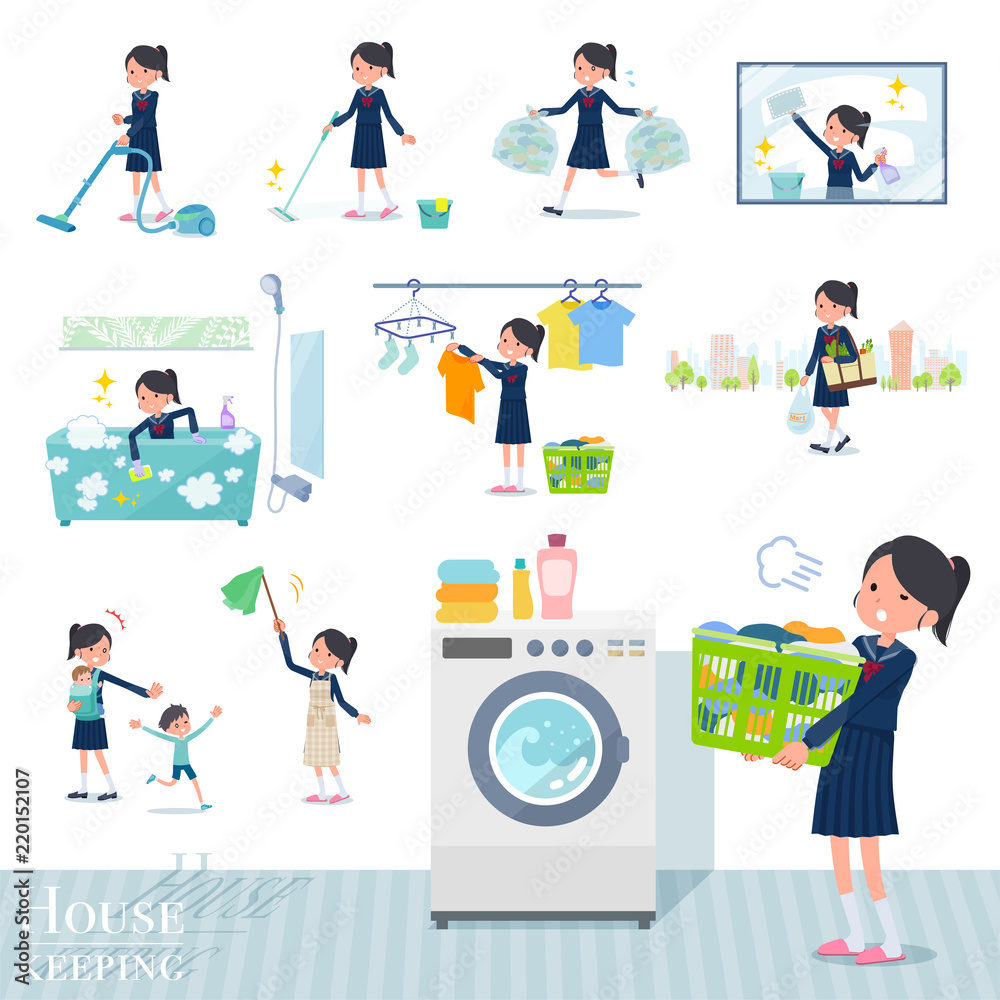 Fototapeta premium flat type school girl Sailor suit_housekeeping