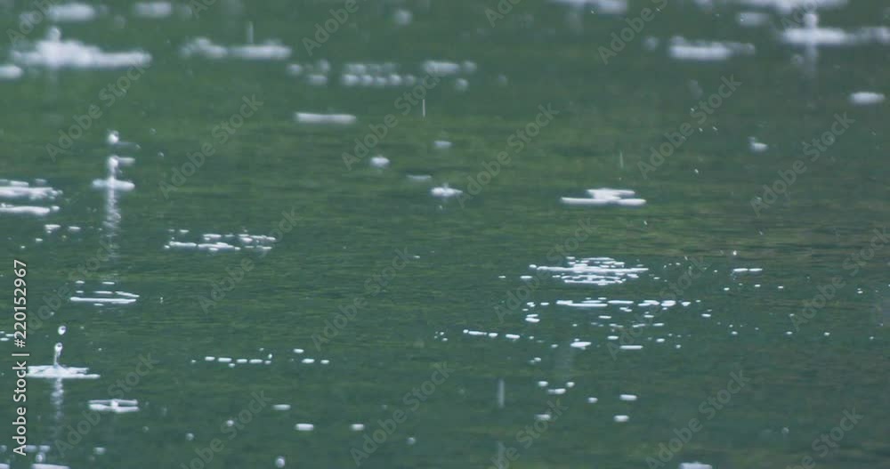 rain drops splashing in river water calm nature scene background in slow motions rain drops splashing in river water calm nature scene background in slow motions