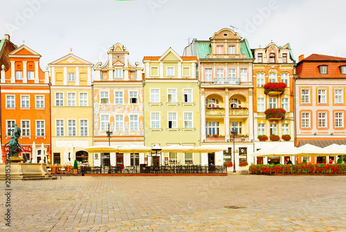 renaissance houses on the central market square in Poznan, PolandPoznan, Poland, retro toned