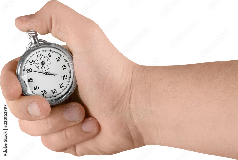 Hand Holding Stopwatch, Isolated Hand Holding Stopwatch, Isolated