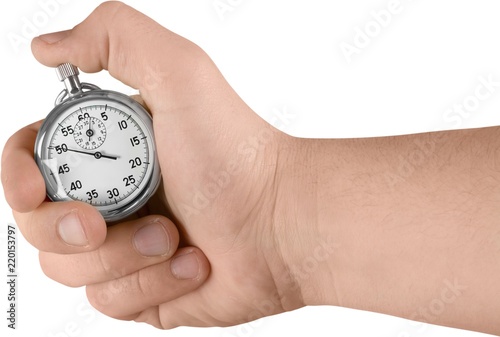Hand Holding Stopwatch, Isolated