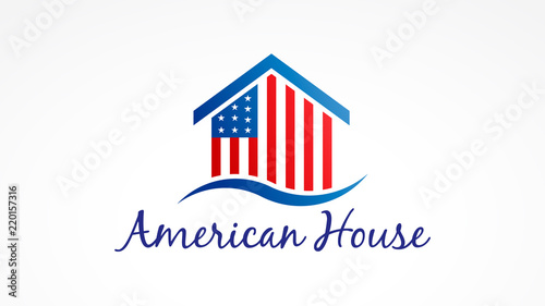 Usa House with american flag. Vector Logo Symbol
