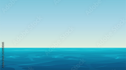 Vector Realistic cartoon vector empty blue ocean sea and sky landscape. © lembergvector