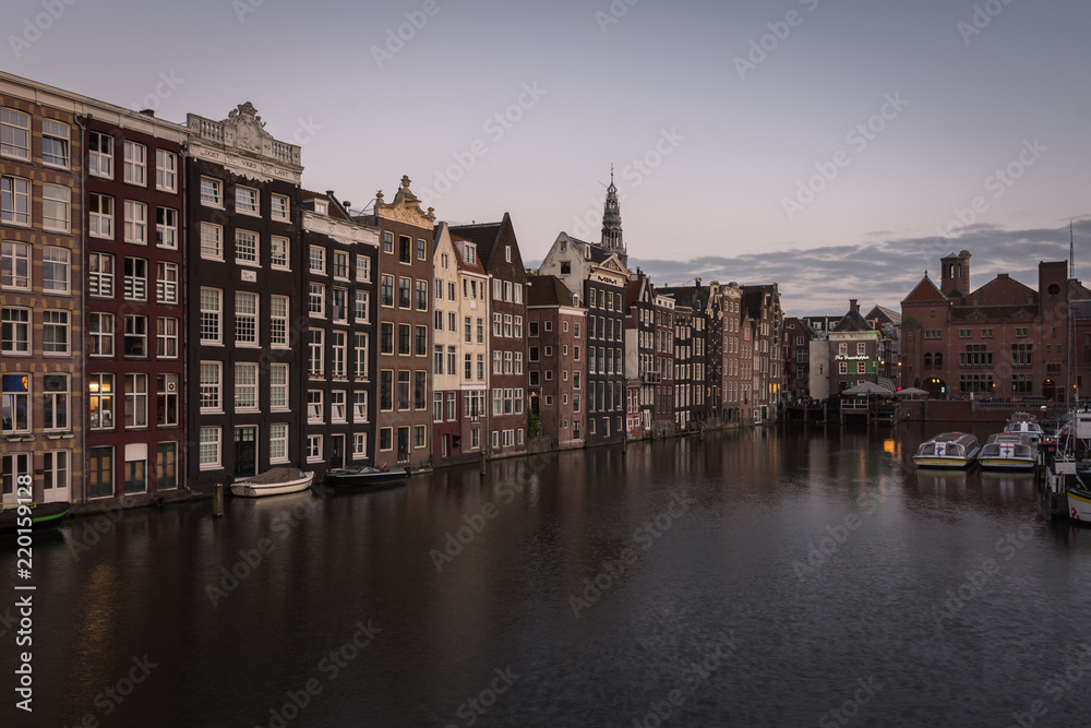 Amsterdam city at sunset, The Netherlands.