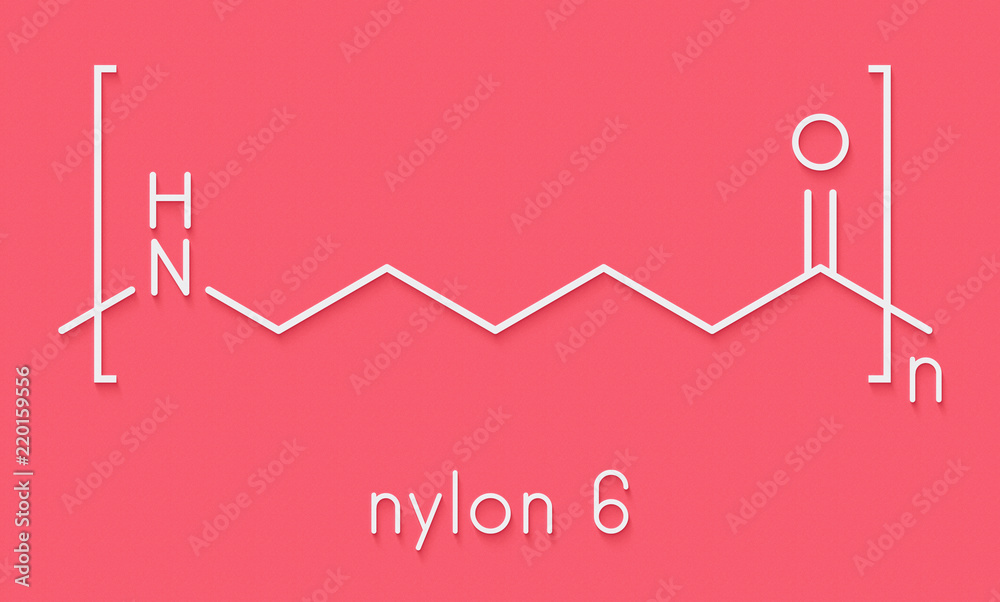Polycaprolactam (nylon 6) polymer, chemical structure. Polyamide frequently  used for production of synthetic fibers. Skeletal formula. Stock  Illustration