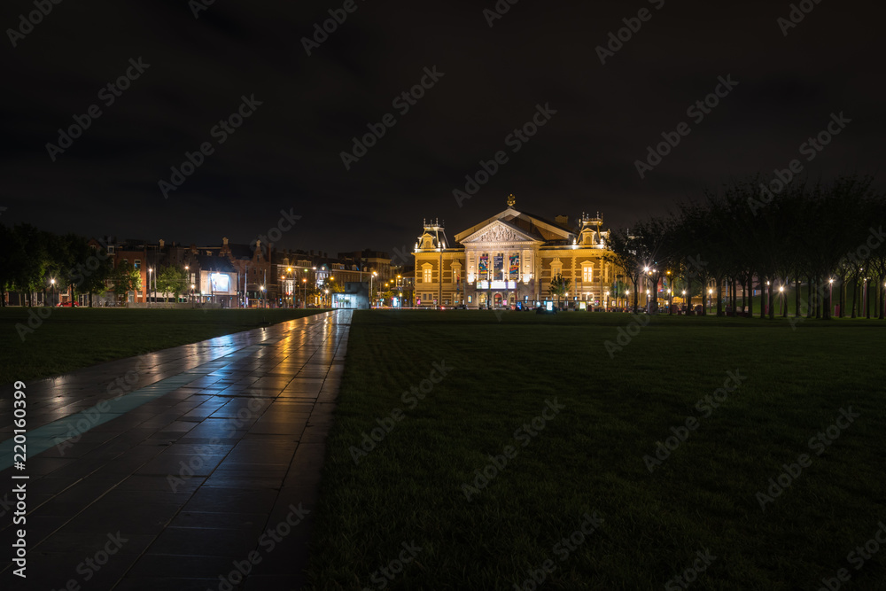 Museumplein, the Museum Quarter of Amsterdam, at night, Holland, The Netherlands