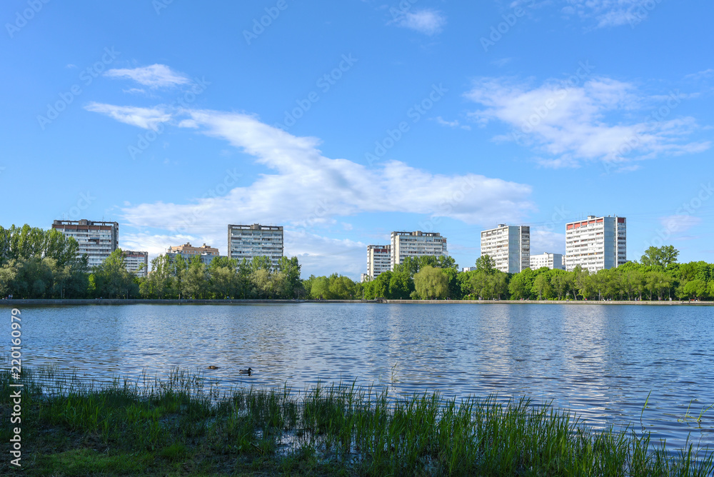 Recreation area in the North of Moscow, Russia consists of Golovin ponds and mikhalkovo estate