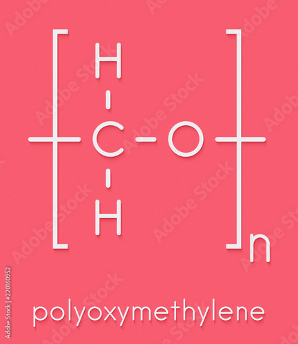 Polyoxymethylene (POM, acetal, polyformaldehyde) plastic polymer, chemical structure. Skeletal formula. photo