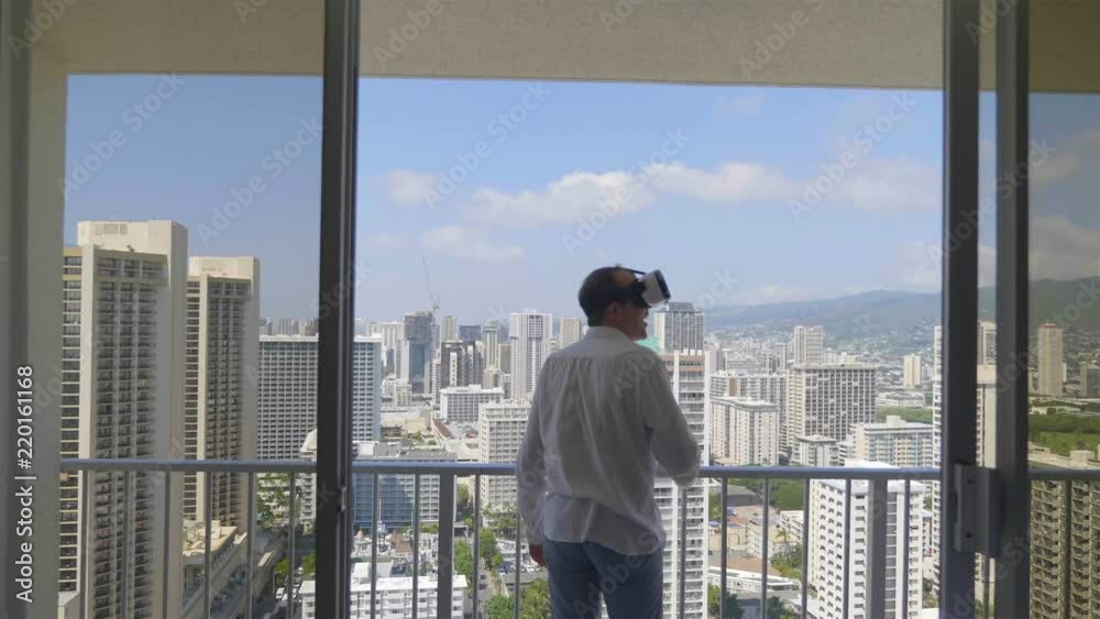 Man playing game in virtual reality glasses in 4k slow motion 60fps Man playing game in virtual reality glasses in 4k slow motion 60fps