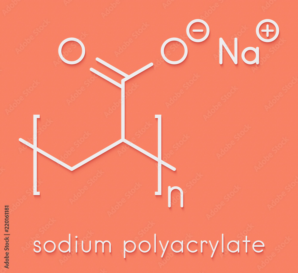 Sodium polyacrylate polymer, chemical structure. Superabsorbent polymer