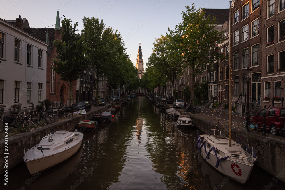 Amsterdam canals at sunset, the Netherlands