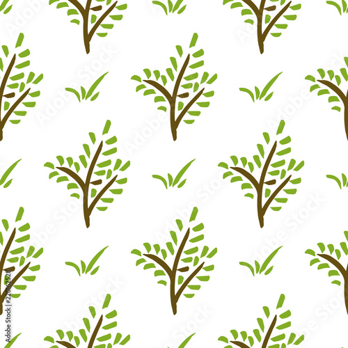 Seamless plant pattern. Hand drawn green branch