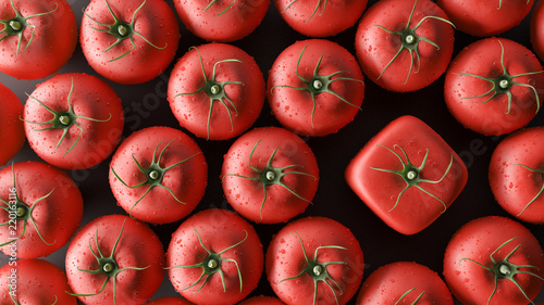 Obraz na płótnie Be a different concept, cube tomatoes, 3d render 3d illustration