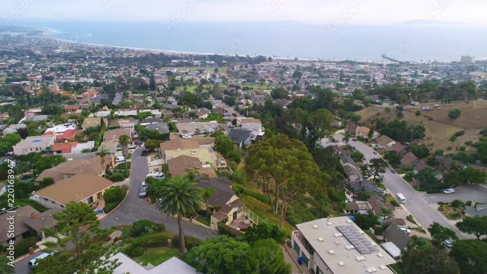 Aerial over a hillside neighborhood in Los Angeles or Ventura County California. Aerial over a hillside neighborhood in Los Angeles or Ventura County California.