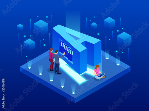 Isometric vector abstract Big Data visualization. Futuristic A letter design. Visual information complexity. Social network or business analytics representation