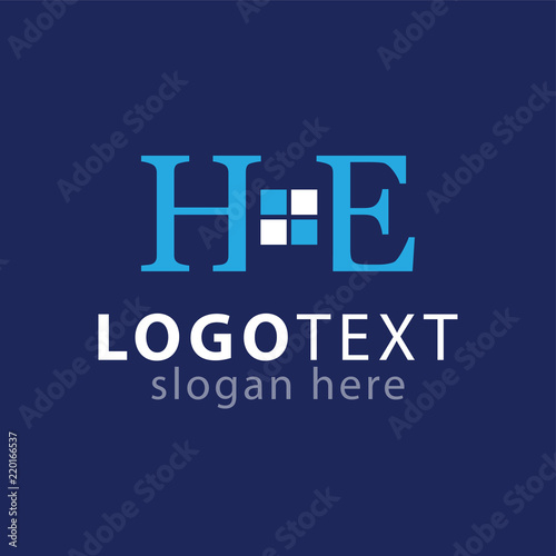 HE letter with home window logo icon template