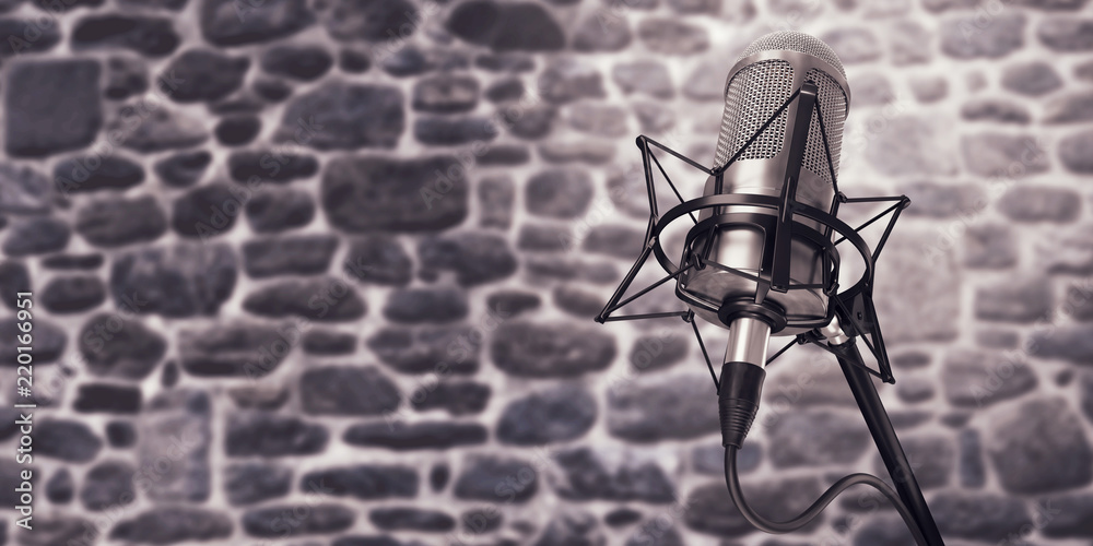 microphone in studio at background 3d illustration microphone in studio at background 3d illustration