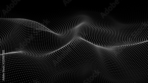 Wave of particles. Wave 3d. Abstract digital landscape. Technology background. Vector illustration.