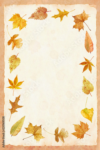 Watercolor illustration with autumn leaves 1