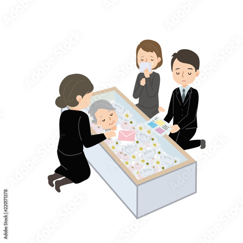 納棺　イラスト　故人　遺族
