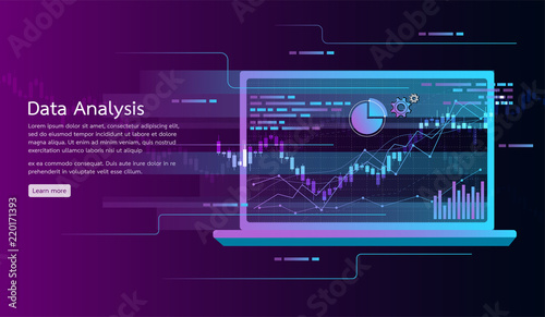 Data analysis concept banner. research, audit, planning, statistics, financial management. Vector illustration