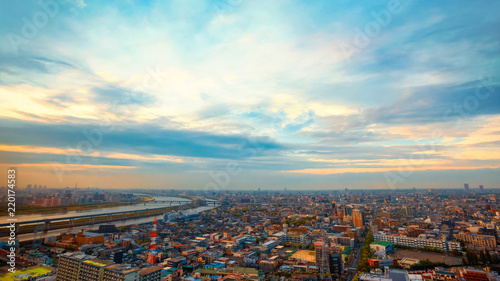 Scenic view of the city of Tokyo, the capital city of Japan in twilight