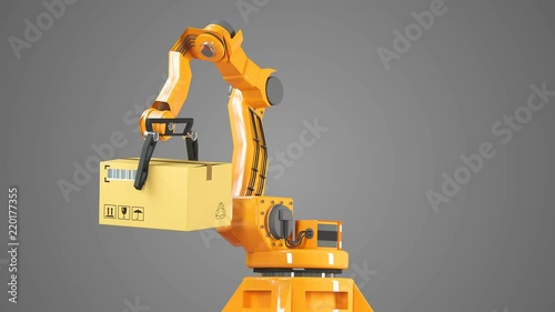 Carton boxes set and special transportation robot and hydraulic machine with mechanic arm using for packing, isolated on white  illustration