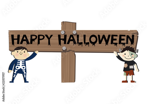 仮装した子供たちのバナー。ハロウィンのバナー。
