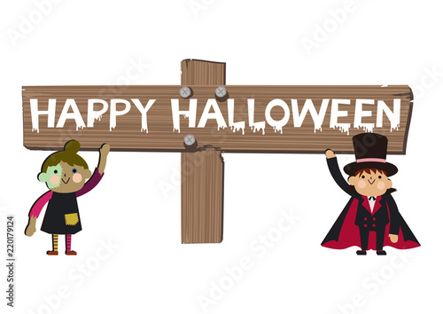 仮装した子供たちのバナー。ハロウィンのバナー。