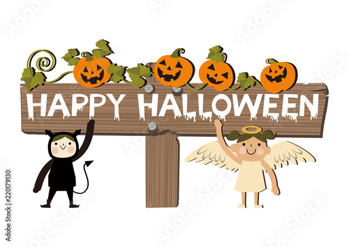 仮装した子供たちのバナー。ハロウィンのバナー。