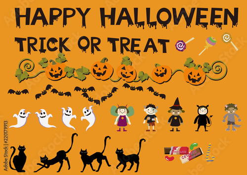 ハロウィンの素材集。デザイン素材。シーズン。秋の素材。