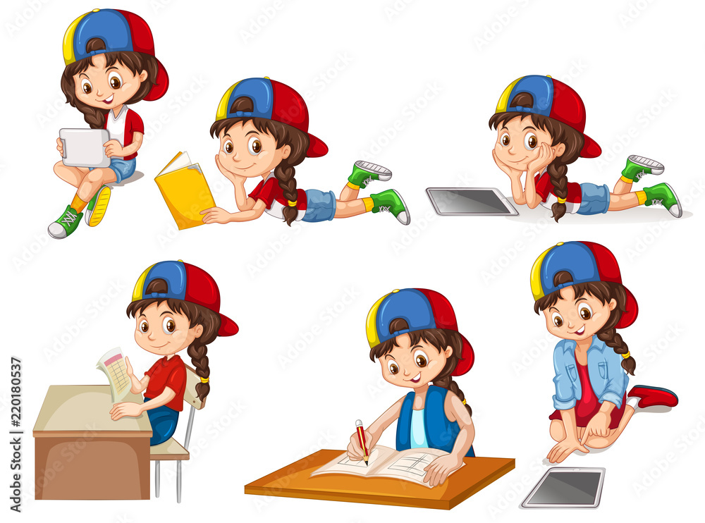 A set of girl and activity A set of girl and activity