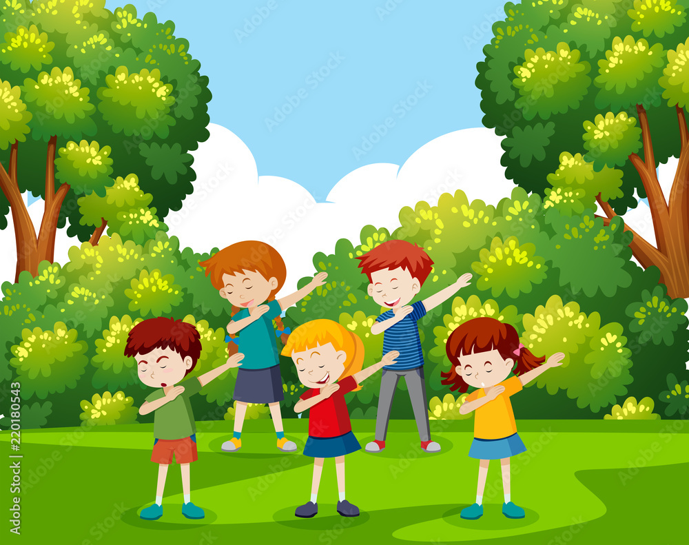 A group of children dancing at the park