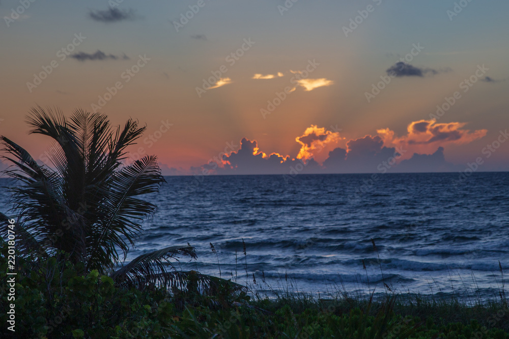 Golden sunrise over the Atlantic Ocean on the East Coast of Florida