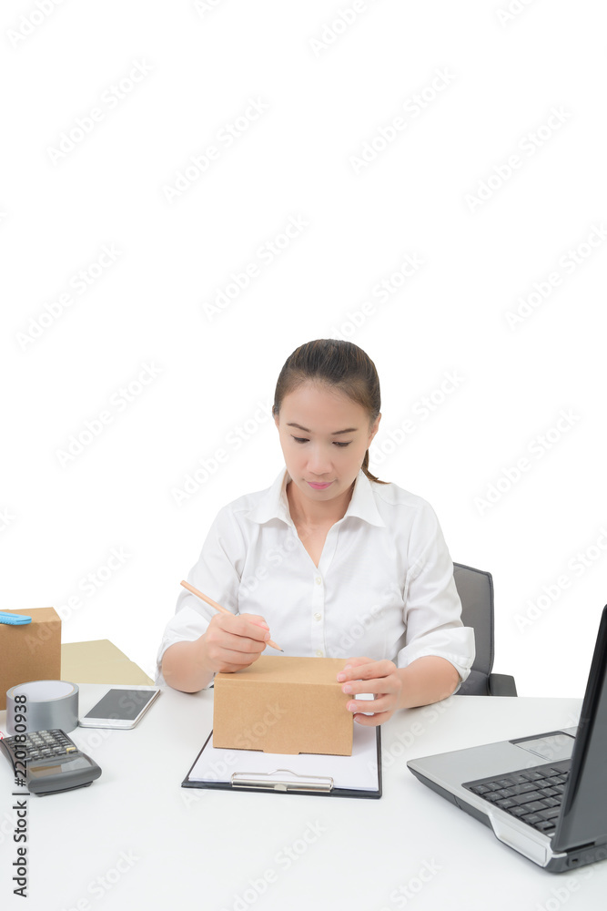 business owner woman working online shopping prepare product packaging process business owner woman working online shopping prepare product packaging process