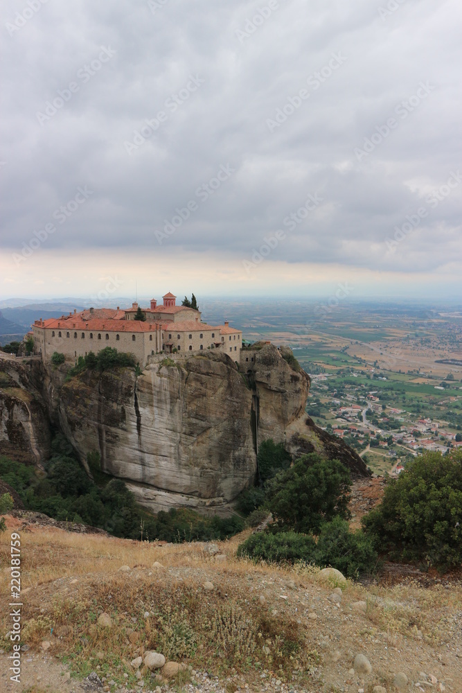 View to the monastery of Saint Stephen and surrounding landscape, Meteora, Thessaly, Greece