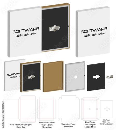 rigid box for flash drive packaging die-cut mockup