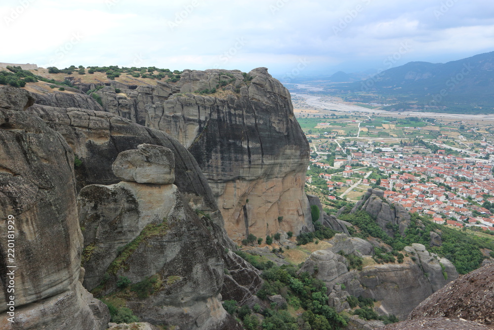 View to the city of Kalambaka from Meteora monastery, Thessaly, Greece