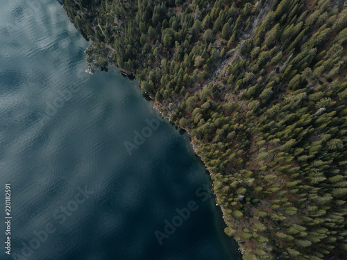 Aerial Top Down Drone Lake Tahoe Forest Sky Sea Mountains California