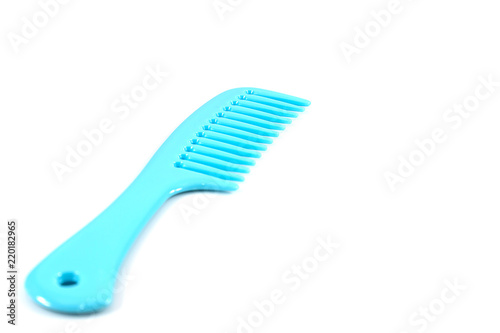 blue plastic comb isolated on white background