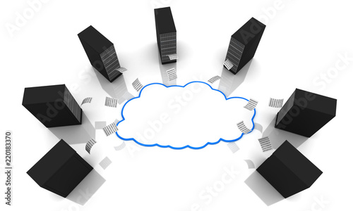 Server Racks with computing clouds. Storage concept.