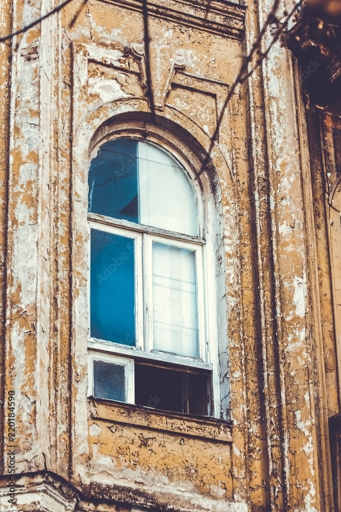 Fototapeta premium Old Tbilisi architecture, window and exterior decor in summer day