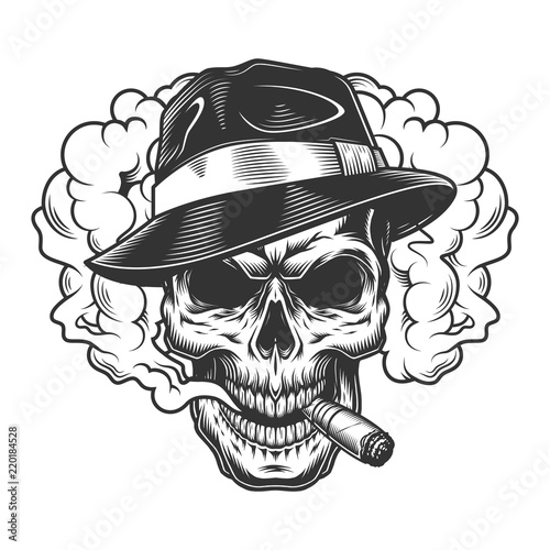 Skull in smoke cloud