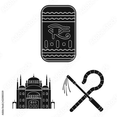Ancient Egypt black icons in set collection for design. The reign of Pharaoh vector symbol stock web illustration.