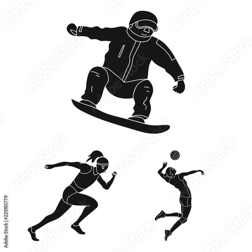 Different kinds of sports black icons in set collection for design. Athlete, competitions vector symbol stock web illustration.