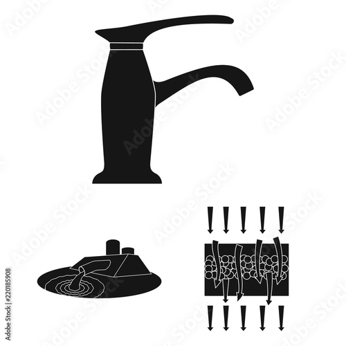 Water filtration system black icons in set collection for design. Cleaning equipment vector symbol stock web illustration.