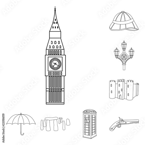 England country outline icons in set collection for design.Travel and attractions vector symbol stock web illustration.