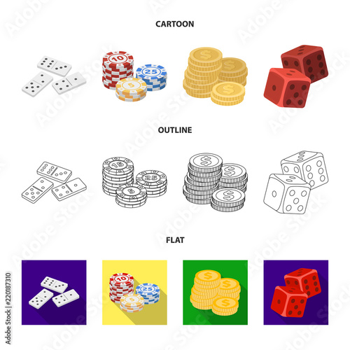 Domino bones, stack of chips, a pile of mont, playing blocks. Casino and gambling set collection icons in cartoon,outline,flat style vector symbol stock illustration web.